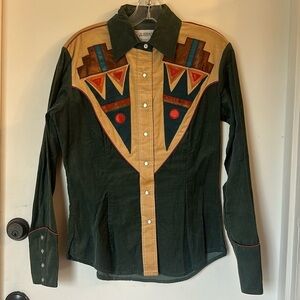 SALAMINDER Kansas City Aztec western corduroy Pearl Snap Shirt 11/12